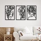 CHENGU 3 Pieces Metal Minimalist Abstract Woman Wall Art Line Drawing Wall Art Decor Single Line Female Home Hanging for Kitchen Bathroom Living Room - style: Fresh Style