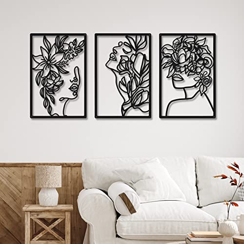 CHENGU 3 Pieces Metal Minimalist Abstract Woman Wall Art Line Drawing Wall Art Decor Single Line Female Home Hanging for Kitchen Bathroom Living Room - style: Fresh Style