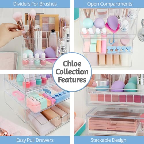 STORi Chloe Stackable Makeup Holder & Drawer Organizer Set, Clear, BPA-Free Plastic, Made in USA, Organize Brushes, Cosmetics & Beauty Essentials - style: Organizer & Drawer Set