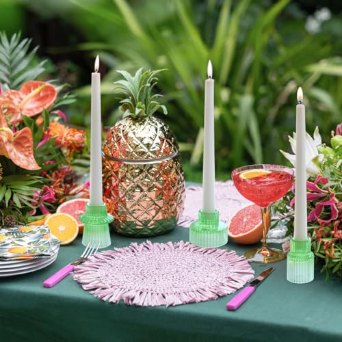 Vixdonos Colorful Glass Candlestick Holders Tealight Candle Holder Set for Table Centerpieces, Wedding Decor and Dinner Party (3 Pcs, Green White Gradient) - color: Green White Gradient, size: 3 Pcs