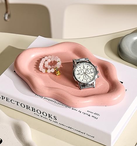 Ceramic Jewelry Dish for Women, Jewelry Tray Trinket Dish Vanity Tray, Cloud Jewelry Plate, Watch Keys Tray Ring Dish Holder for Mother's Day/Christmas/Thanksgiving/BirthdayGift, Spotted Pink - color: Spotted Matte Pink