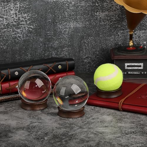 JUXYES Wooden Sphere Holder Display Stand, 3 Pack Small Wood Crystal Ball Stand, Simple Round Display Easel Stands for Crystal Balls, Baseball, Tennis Ball, Stones, Gemstones, Collections, 45mm - color: Brown, size: 1.7" - 3 PCS