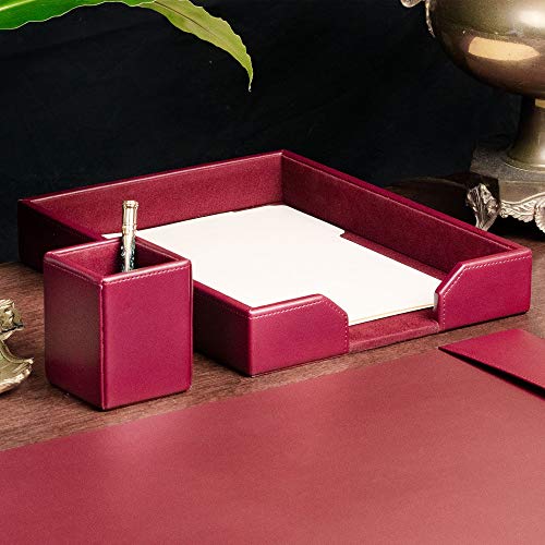 Dacasso Burgundy Bonded Leather Luxury Letter Tray Holder & Paper Organizer for Desk - Executive Desk Decor & Office Organization Essential - color: Burgundy, size: 13.5" x 10.5" x 2.1"