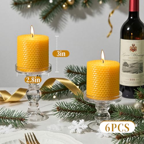 Hand-Rolled Beeswax Candles,2.8x3in-6PCS,All Natural Honeycomb Beeswax Pillar Candles,144 Hours Long Burning Bees Wax Candles for Home,Dripless Smokeless Unscented Honeycomb Pillar Candle - color: 2.8x3in, size: 6pcs