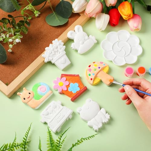 WinnerWhy 24 Set DIY Spring Garden Ceramic Crafts Kit Paint Your Own Figurines Ready to Paint Bisque Figurines Crafts Arts with 24 Magnets 4 Brushes and 2 Palette Ceramic Painting Kit for Adults - style: Flower