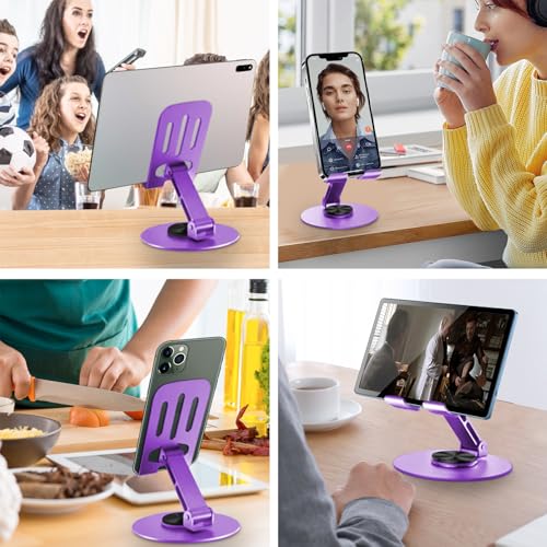 Universal Metal Cell Phone Stand, Multi-Angel Adjustable 360° Rotation Non-Slip Metal Phone Stand Compatible with iPhone 17 16 Pro Max and All Smartphones (Purple) - color: Purple