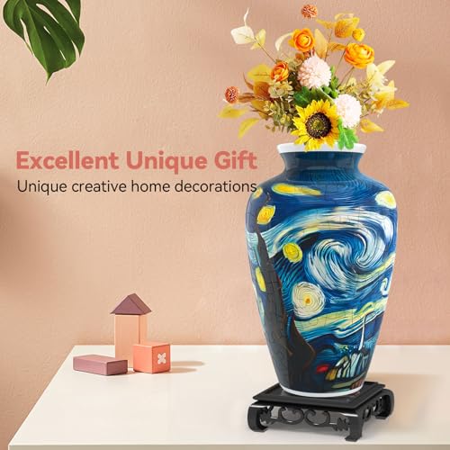 3D Puzzles Vase for Adults, Crafts for Adults, 120 Pieces Plastic DIY Unique Flower Vase with LED Light House Warming Gift Birthday Gifts for Flower Arrangements and Home Decor - color: Blue 3