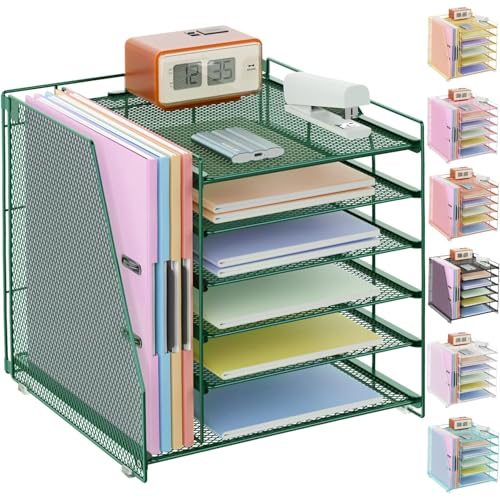 gianotter 6-Tier Paper Organizer With Magazine Holder, Desk Organizers and Accessories, Desk Accessories & Workspace Organizers, File Organizer for Office Supplies Storag (Green, 6-Tier) - color: Green, size: 6-Tier