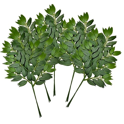 18Pcs Italian Ruscus Greenery Stems Artificial Silk Greenery Leaves Garland Vines Hanging Spray for DIY Wedding Arch Bouquet Filler Table Centerpieces Home Indoor Decor - color: Green 18pcs, size: 23 inch