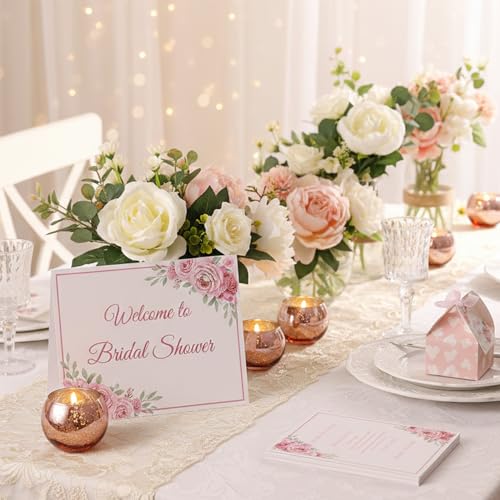 LAMORGIFT 12 Pcs Rose Gold Candle Holders-Rose Gold centerpieces for Birthday Party, Wedding, Bridal Shower, Sweet 16. Mother's Day Brunch Table Decorations - color: Rose Gold