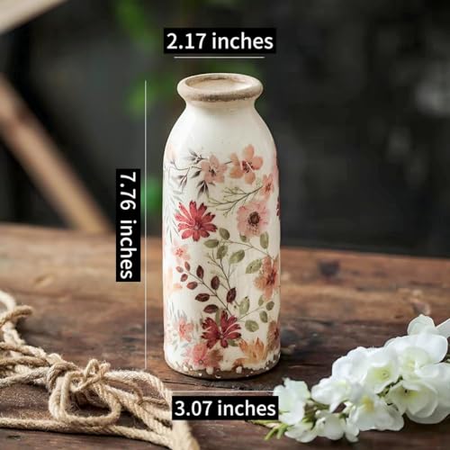 Vintage Flora Ceramic Vase Set, Retro Rustic Cute Vase Gift, Art Decorative Vase for Your Home, Kitchen, Bedroom, Office, Living Room, Bathroom, & Shelf Centerpiece Table Decorations - color: Colorful Daisy, size: set of 2