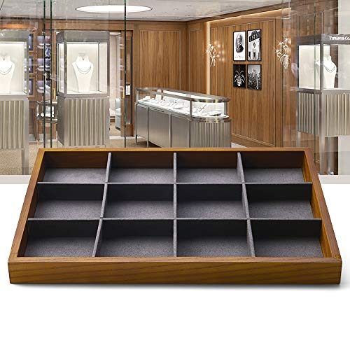 Oirlv 12 Grids Wood Jewelry Organizer Tray Stackable Jewelry Drawer Tray Bracelet/Watch Showcase Display Storage(Grey) - color: Grey 12 grid tray