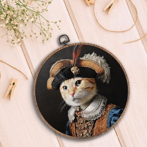 Hxlac Victorian Cat Round Wall Art Framed, Vintage Cat Round Wall Decor, Cottagecore Farm Animal Hanging Canvas Prints Wall Sculptures for Home Living Room Bedroom Decor, 10x10 Inch - color: cat