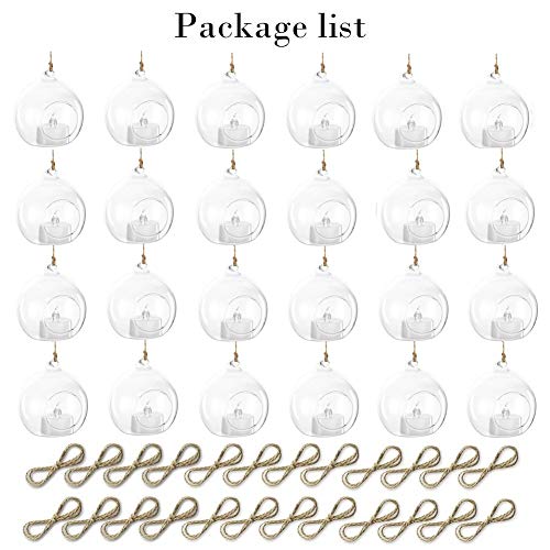 24 Pcs 3.15"/ 8cm Hanging Glass Tealight Holder Globe with LED Tealight, Plant Terrariums Glass Orbs Air Plants Tea Light Candle Holders Home Decor Indoor Outdoor Garden DIY Gifts (24 Pcs) - size: 3.15 inches