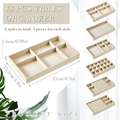 Junkin 18 Pcs Velvet Jewelry Tray, Stackable Jewelry Organizer Trays for Drawer, Jewellery Box Divided Display Tray, Jewelry Inserts for Drawer for Rings Earring Bangle Necklaces(Beige) - color: Beige