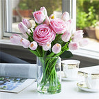 Enova Floral Clear Glass Cylinder Vase 5 x 8 Inches, Clear Flower Vases, Pillar Candle Hurricane Floating Candle Holder Vase, Glass Flower Vase for Wedding Centerpieces, Home Office décor (1 Piece) - size: 5W X 8H