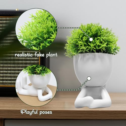 Zerzsy Mini Succulent Plant - Plants Gift - Cute Desktop Decoration Desk Decorations for Women Office -Small Plants Shelf Decor-Cute Cubicle Accessories-Set of 1 - color: White-g