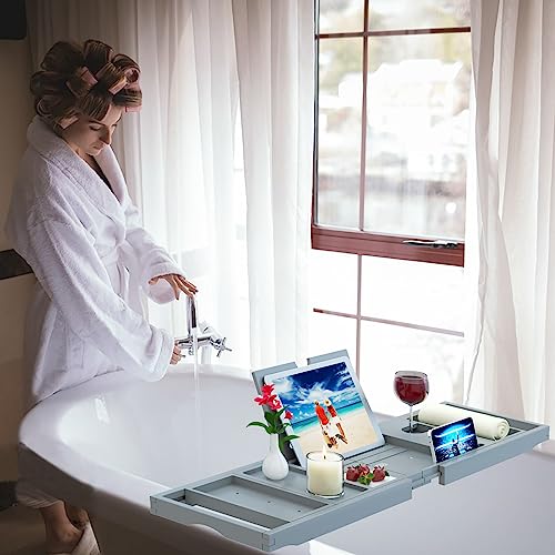 Premium Bathtub Caddy Tray - Bath Tray - Bath Tub Tray Table for Bathtub - Bath Caddy Tray for Bathtub, Expandable Size, Fits Most Bath Tubs - Grey - color: Gray
