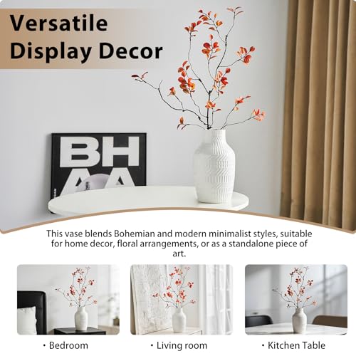 Boho White Ceramic Vase, 8.7" Textured Flower Vase for Home Decor, Minimalist Table Centerpiece for Living Room, Office, Bedroom (White Vase) - color: White Vase