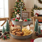 FLORA Farmhouse 2 Tiered Galvanized Serving Tray Stand with Carry Handle, Rustic Metal Display Tray for Cupcake Dessert Fruit, Silver - size: 13" x 13" x 16.5"