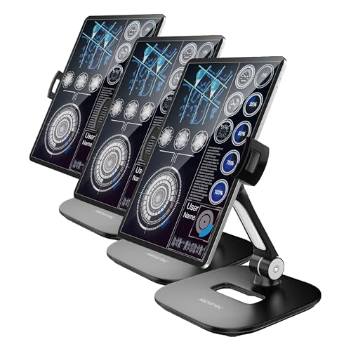 AboveTEK Tablet Stand Holder, Stylish Aluminum iPad Stands, Foldable 360° Swivel Table Stand Holder fits 4-11" Tablets/Smartphones for Kitchen Bedside Office POS Showroom Reception (Black) (Pack of 3) - color: Black, size: 4"-11" (Pack of 3)