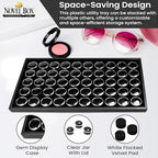 Novel Box Jewelry Display Tray Black Plastic 8.25 x 14.75 x 1 Large Jewelry Tray with 50 Gem Jars Insert | Rectangular Display Trays for Collectibles | Rock Collection Tray | Gem Display Tray - color: 50-Gem Jars Black Foam Liner, size: Plastic Tray: 8.25