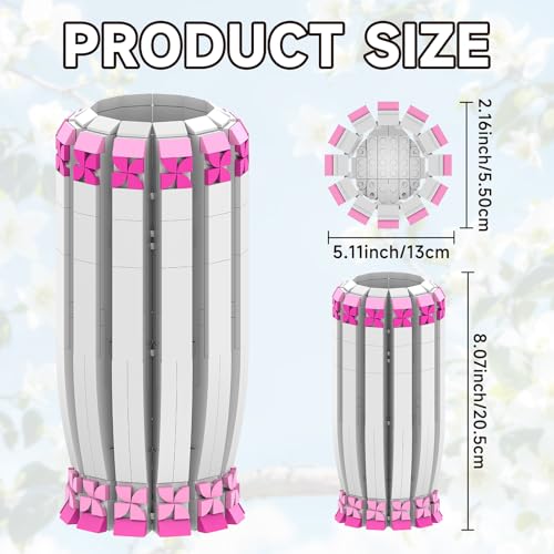 aphpaio Pink Vase for Flower Sets 10347, 10280, 10328, 10342, Perfect for Displaying Artificial Flowers, Valentine's Day for Women, Girls, and Adults (Vase Only)