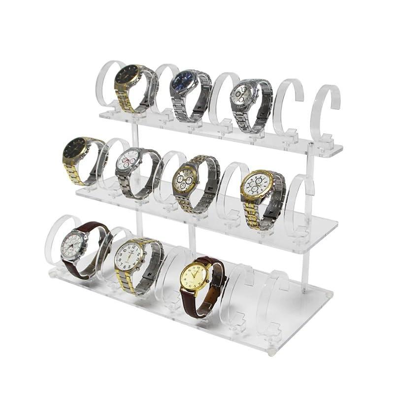 3-Tier Watch Display Stand Organizer, 24 Piece Jewelry Holder Rack Watch Display Holder Watch Display Rack -Clear Acrylic