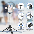 MQOUNY Mini iPhone Tripod Stand & Selfie Stick with Wireless Remote & Removable Light, Extendable Stand 360 Rotation Compatible with iPhone & Android Samsung (Black) - color: Black