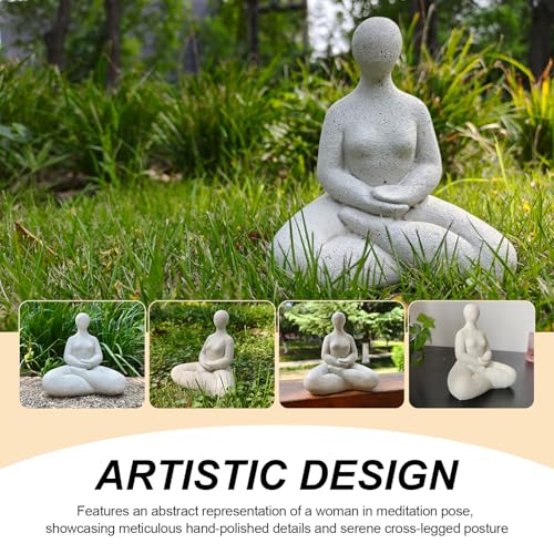 Abstract Meditation Lady Statue, 5.2 inches, White Resin Yoga Figurine, Modern Home Office Desk Decor - color: Rough White