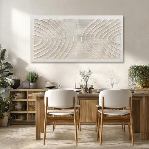 Hue7Art Minimalist Grey Textured Canvas Wall Art with Abstract Soft line Relief, Modern Neutral Artwork for Living Room Bedroom Office Home Decor 24x48 Inch - color: White, size: 48"L x 24"W
