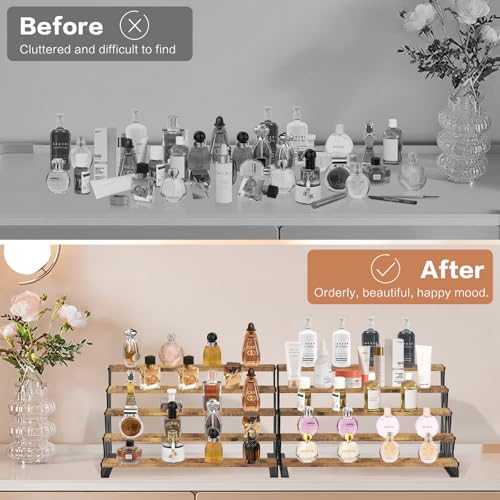 KALYLOC 5 Tier Wooden Display Riser Stand 13.8 Inch Metal Step Perfume Stand Organizer Tabletop Tiered Display Shelf Rack for Cologne Cupcake Spice Figures Cosmetics Candles (Brown, X-Shape) - color: Brown, size: 5 tier-X shape