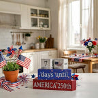Smile Patriotic 250th Anniversary Countdown Calendar - Wooden Blocks Decor with Days Until Sign, 4th of July & Memorial Day Tiered Tray Decor, American Holiday Home Decor - style: Countdown