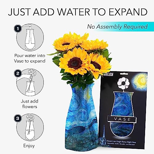 MODGY Collapsible and Expandable Plastic Flower Vase, Unbreakable, Foldable, Decorative Modern Centerpieces, Table Decorations, Van Gogh Starry Night, 1 Pack - style: 1 Pack