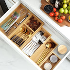 Bamboo Drawer Organizer Set, 5 PCS Multi-Use Individual Wood Storage Organizers, Junk Drawer Divider and Storage Trays Containers for Kitchen, Bathroom, Office Desk, Makeup, Jewelry, Utensils - size: 5