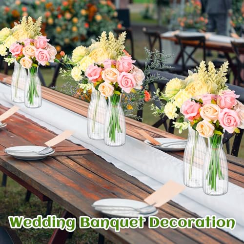 Mumufy 24 Pcs Plastic Bud Vases Bulk Small Clear Container for Flowers Height Shatterproof Bud Vase for Centerpieces Wedding Home Table Decorations Formal Dinners(2.64 x 6.69 Inch) - size: 2.64 x 6.69 Inch