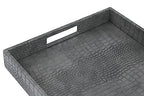 HofferRuffer Rectangle Serving Tray with Hole Handles for Coffee Table, Breakfast, Tea, Food, Butler - Countertop, Kitchen, Vanity Serve Tray, 16.2 x 12.2 x 2 inches, Faux Leather Tray (Dark Grey) - color: Dark Grey, size: 16.2" x 12.2" x 2"