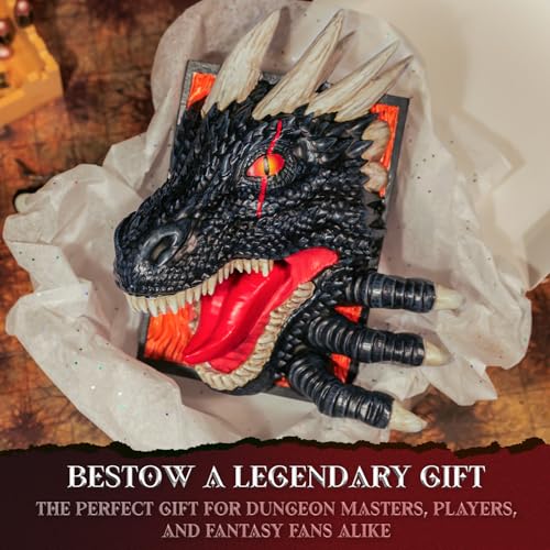 Dragon Bookend | Pops Off Your Shelf | Solid Build | Use Between Books or on a Bookshelf End or Book Nook | Fantasy Dragon Decor | Gothic Medieval Shelves Booknook Bookends (Obsidian Black) - color: Obsidian Black