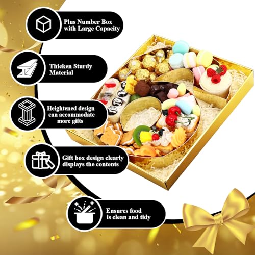 SiliFine 12" Charcuterie Number Shaped Mache with Clear Lid Fillable Sweets Serving Trays Paper Mache Cupcake Candy Box for 2025 Graduation Party Graduation Celebration(Gold,Number 6/9) - color: Gold, style: Number 6/9