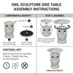 Luxurious Owl Side Table - 20" Premium Faux Marble Top Accent Table with Hand-Detailed Resin Owl Statue Base - High-End Round End Table for Study, Library, Nightstand - Tool-Free - color: White Owl