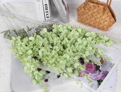 8PCS Delphinium Artificial Flowers Larkspur Fake Green Flowers 33.5in Long Stem Faux Silk Flowers for Tall Vases for Home Wedding Floral Arrangement Centerpiece Table Decorations (Light Green) - color: Light Green
