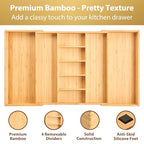 Umilife Extra Large Expandable Kitchen Drawer Organizer for Utensil and Junk, 19" Deep for Big Drawer, 19" to 33" Adjustable Bamboo Wood Drawer Divider, Cutlery Tray, Flatware Holder - style: For Utensil (19"~33" x 19")