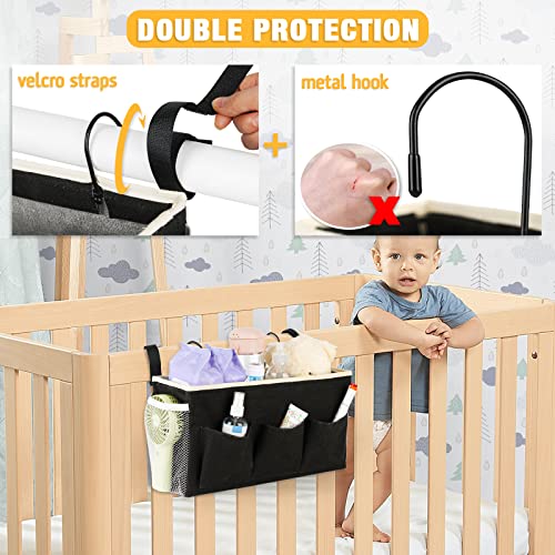 Lilithye Bedside Caddy Bedside Organizer Bedside Storage Caddy with Fixed Straps and Water Bottle Holder for Home College Dorm Bunk Bed Hospital Bed Crib Bed Rails (Black) - color: Black