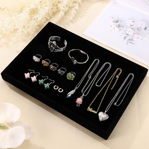 Mornajina 9" x 5.7" Velvet Jewelry Tray Jewelry Display Tray, Stackable Empty Plate Trays for Earrings Necklaces Bracelet Rings Display Showcase - Black - color: Black, size: Flat Tray 9"x5.7"