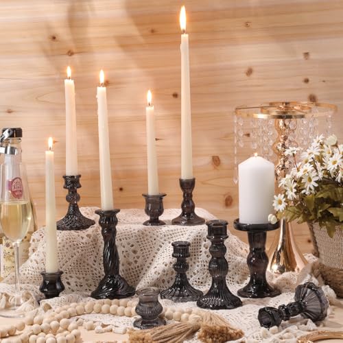 Mumufy 20 Pcs Glass Crystal Taper Candle Holders Clear Glass Candlestick Holder Fit 0.8 Inch Candles Crystal Decorative Candle Stand Centerpiece Table Wedding Dining Party (Black) - color: Black