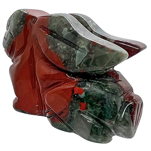2" Natural Africa Bloodstone Sitting Rabbit Statue, Hand Carved Animal Figurine Sculpture Decorative Fengshui Home Decoration Healing Crystal