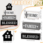 Cinnvoice 4 Pcs Farmhouse Tabletop Decor Rustic Family Blessed Home Table Centerpiece This Is Us Sign for Kitchen Shelf Desk Fireplace Mantel Tiered Tray Decor(Neutral Home Family Blessed) - style: Neutral Home Family Blessed