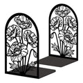 Peacoblue Metal Bookends for Shelves, Modern Decorative Heavy Duty Study Book Ends Stoppers for Office, Desk, Shelf, Room 5.3"x4.3"x7.9" Cast Iron Simple Tall Bookends 1 Pair (Poppies) - style: Poppies