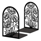 Peacoblue Metal Bookends for Shelves, Modern Decorative Heavy Duty Study Book Ends Stoppers for Office, Desk, Shelf, Room 5.3"x4.3"x7.9" Cast Iron Simple Tall Bookends 1 Pair (Poppies) - style: Poppies
