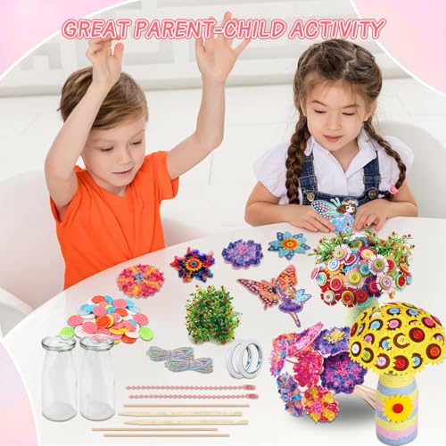 Mostop Poke-in Art Flower Bouquet DIY Craft Kit for Girls Age 4-5 6-7 8-12, Mess-Free Button Felt Flower Making Set, Creative Activity Educational Birthday Gift Toys for 6-8 8-10 Year Old Kids